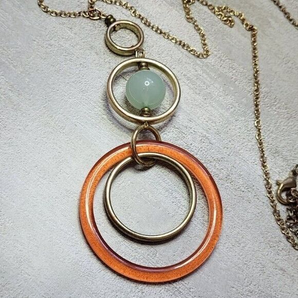 Unbranded Jewelry - Vintage Art Deco Style Circles Lucite and Glass‎ 30" Goldtone Necklace